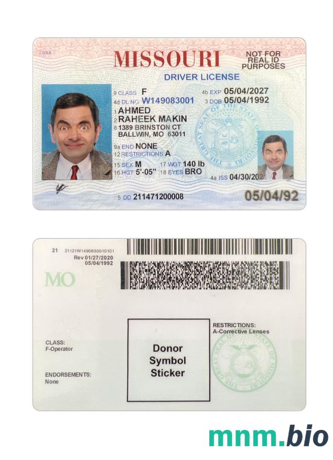 Prawo jazdy USA Missouri 2021-obecnie ze wszystkimi czcionkami